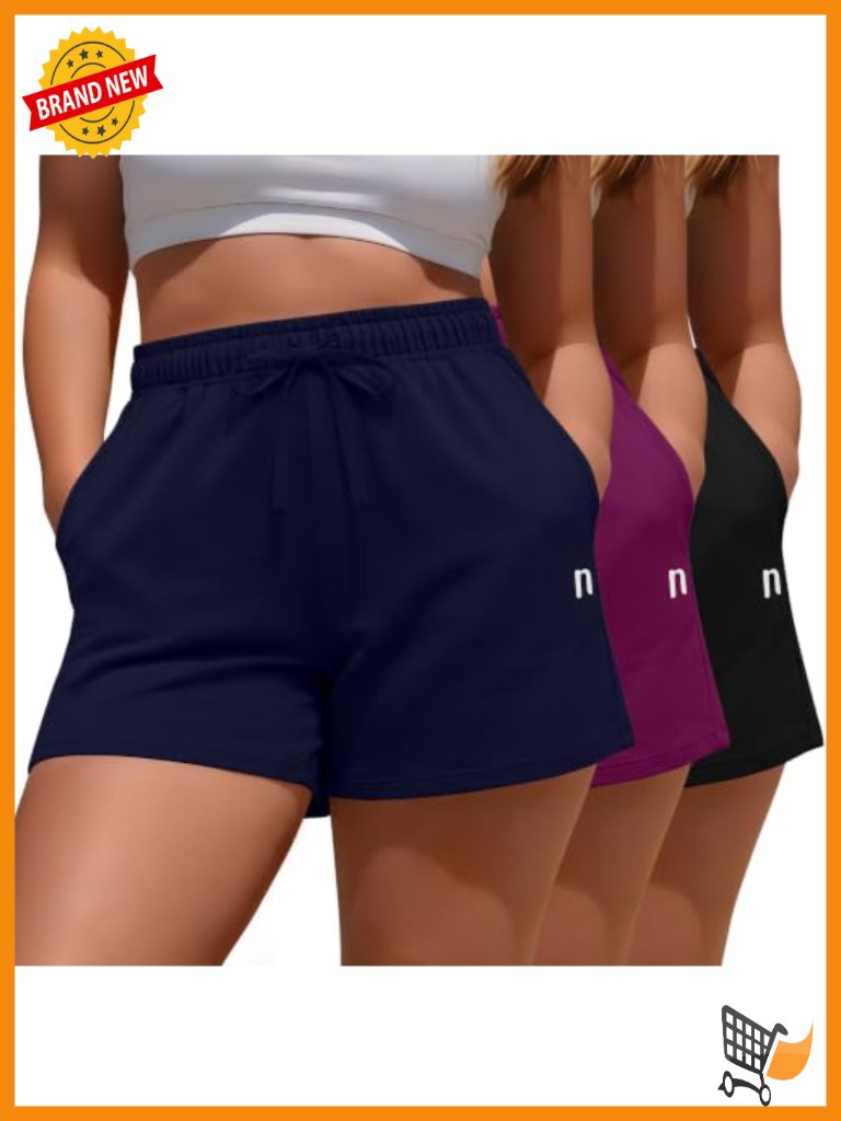 3 Pack Plus Size Cotton Athletic Shorts With Pockets Lightweight Lounge